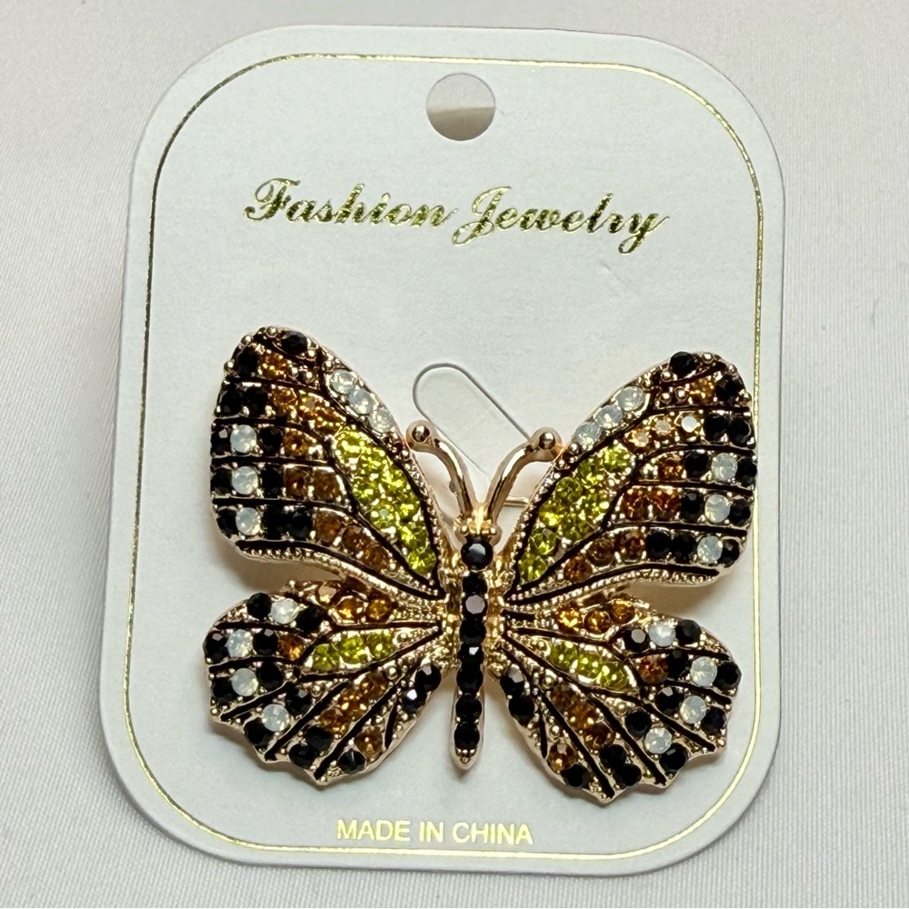 Elegant Butterfly Brooch - Gold, Yellow, White and Black NWT